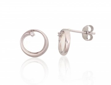 Silver stud earrings #2204162(PRh-Gr)_CZ+PL, Silver 925°, Rhodium (Plating), Zirkons, Mother-of-pearl, 1.3 gr.