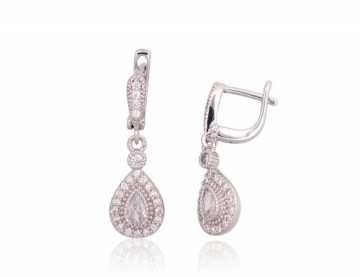 Silver earrings with 'english' lock #2203755(PRh-Gr)_CZ, Silver 925°, Rhodium (Plating), Zirkons, 3.2 gr.