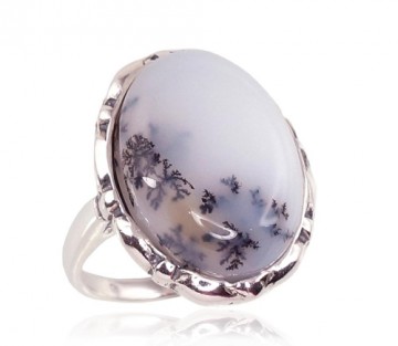 Silver ring #2100940(POx-Bk)_AGD, Silver 925°, oxide (Plating), Dendritic Agate, Size: 20, 5.6 gr.