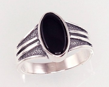 Silver ring #2100937(POx-Bk)_ON, Silver 925°, oxide (Plating), Onix, Size: 18.5, 3.8 gr.