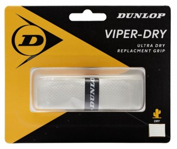 Tennis racket replacement grip DUNLOP Viperdry blister white1 per pack.