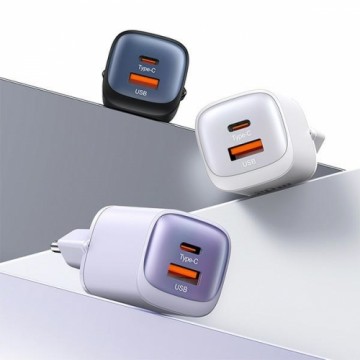 USAMS Ład. siec. CC254 30W GaN USB-C|USB-A Fast Charging HC Series fioletowy|purple CC254TC03