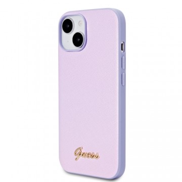 Guess PU Leather Iridescent Metal Script Case for iPhone 15 Purple