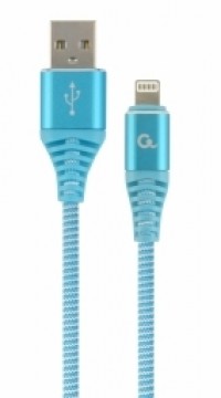 Gembird USB Male - Lightning Male Premium cotton braided 1m Blue|White