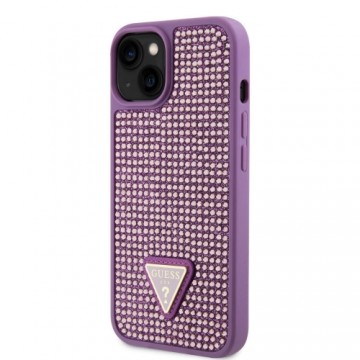 Guess Rhinestones Triangle Metal Logo Case for iPhone 15 Plus Purple