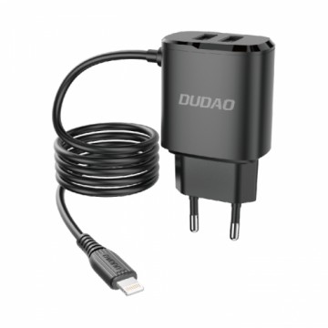 Dudao 2x USB wall charger with built-in Lightning 12 W cable black (A2ProL black)