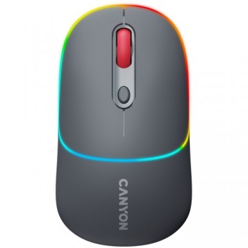 CANYON MW-22, 2 in 1 Wireless optical mouse with 6 buttons, DPI 800/1200/1600, 2 mode(BT/ 2.4GHz),  650mAh Li-poly battery,RGB backlight ,Dark grey, cable length 0.8m, 110*62*34.2mm, 0.085kg