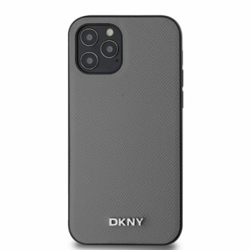 DKNY PU Leather Silver Metal Logo Magsafe Case for iPhone 12|12 Pro Grey