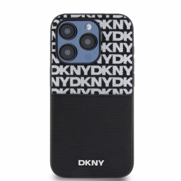 DKNY PU Leather Repeat Pattern Card Pocket Case for iPhone 15 Pro Max Black
