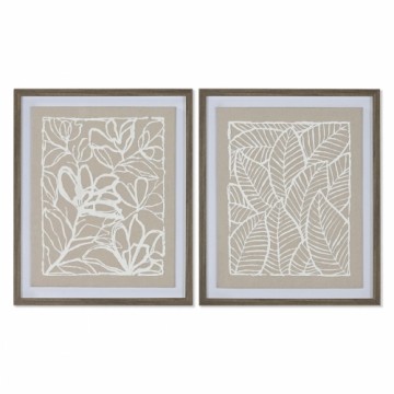 Canvas Home ESPRIT White Beige Leaf of a plant Urban 50 x 4 x 60 cm (2 Units)