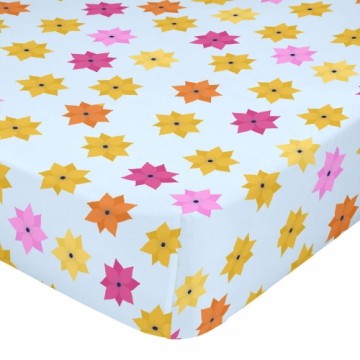 Fitted sheet HappyFriday MR FOX Blue Multicolour 60 x 120 x 14 cm Flowers