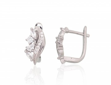 Silver earrings with 'english' lock #2204232(PRh-Gr)_CZ, Silver 925°, Rhodium (Plating), Zirkons, 3.6 gr.