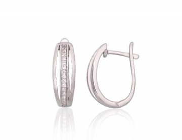 Silver earrings with 'english' lock #2204210(PRh-Gr)_CZ, Silver 925°, Rhodium (Plating), Zirkons, 2.9 gr.