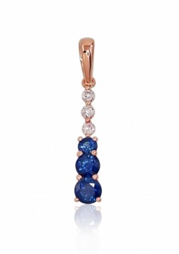 Gold pendant #1300616(Au-R)_DI+SA, Red Gold 585°, Diamonds (0,038Ct), Sapphire (0,324Ct), 0.7 gr.