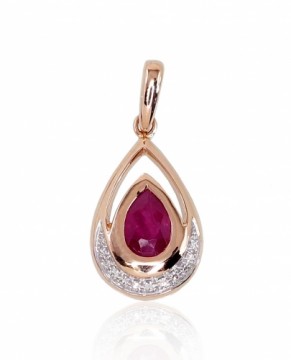 Gold pendant #1300527(Au-R+PRh-W)_DI+RB, Red Gold 585°, Rhodium (Plating), Diamonds (0,029Ct), Ruby (0,438Ct), 1.29 gr.