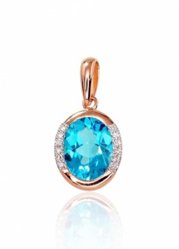 Gold pendant #1300413(Au-R+PRh-W)_DI+TZB, Red Gold 585°, Rhodium (Plating), Diamonds (0,036Ct), Blue Topaz, 1.85 gr.