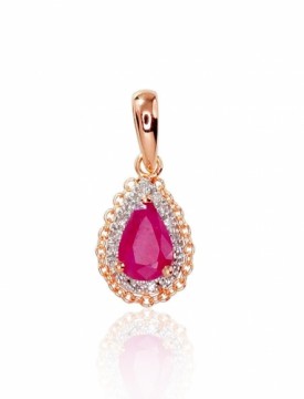 Gold pendant #1300411(Au-R+PRh-W)_DI+RB, Red Gold 585°, Rhodium (Plating), Diamonds (0,035Ct), Ruby (0,432Ct), 0.55 gr.