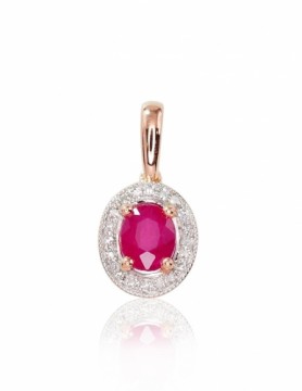 Gold pendant #1300410(Au-R+PRh-W)_DI+RB, Red Gold 585°, Rhodium (Plating), Diamonds (0,042Ct), Ruby (0,362Ct), 0.85 gr.