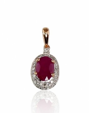 Gold pendant #1300264(Au-R+PRh-W)_DI+RB, Red Gold 585°, Rhodium (Plating), Diamonds (0,091Ct), Ruby (0,83Ct), 0.99 gr.