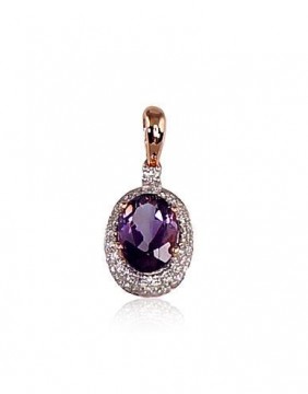 Gold pendant #1300264(Au-R+PRh-W)_DI+AM, Red Gold 585°, Rhodium (Plating), Diamonds (0,087Ct), Amethyst, 0.89 gr.