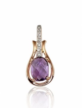 Gold pendant #1300201(Au-R+PRh-W)_DI+AM, Red Gold 585°, Rhodium (Plating), Diamonds (0,087Ct), Amethyst, 1.08 gr.