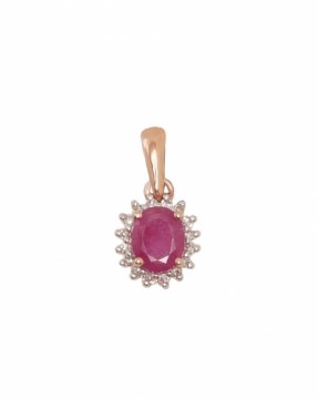 Gold pendant #1300178(Au-R+PRh-W)_DI+RB, Red Gold 585°, Rhodium (Plating), Diamonds (0,042Ct), Ruby (0,35Ct), 0.52 gr.