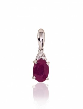 Gold pendant #1300177(Au-W)_DI+RB, White Gold 585°, Diamonds (0,018Ct), Ruby (0,581Ct), 0.47 gr.