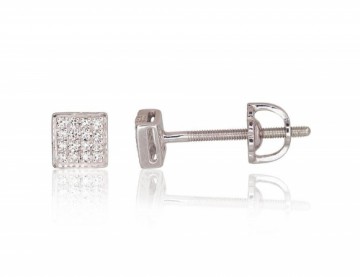 Gold screw studs earrings #1200509(Au-W)_DI, White Gold 585°, Diamonds (0,068Ct), 1.13 gr.