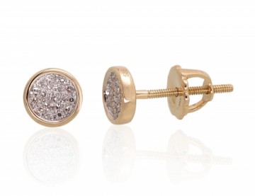 Gold screw studs earrings #1200453(Au-Y+PRh-W)_DI, Yellow Gold 585°, Rhodium (Plating), Diamonds (0,08Ct), 1.63 gr.