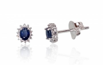 Gold classic studs earrings #1200249(Au-W)_DI+SA, White Gold 585°, Diamonds (0,072Ct), Sapphire (0,533Ct), 1.45 gr.