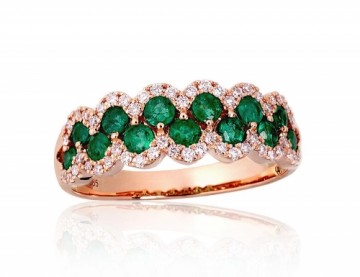 Gold ring #1101146(Au-R)_DI+EM, Red Gold 585°, Diamonds (0,22Ct), Emerald (0,723Ct), Size: 19, 3.16 gr.