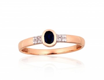 Gold ring #1101144(Au-R+PRh-W)_DI+SA, Red Gold 585°, Rhodium (Plating), Diamonds (0,024Ct), Sapphire (0,3Ct), Size: 16.5, 1.14 gr.