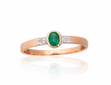 Gold ring #1101144(Au-R+PRh-W)_DI+EM, Red Gold 585°, Rhodium (Plating), Diamonds (0,024Ct), Emerald (0,17Ct), Size: 17, 1.16 gr.