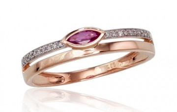 Gold ring #1100418(Au-R+PRh-W)_DI+RB, Red Gold 585°, Rhodium (Plating), Diamonds (0,051Ct), Ruby (0,159Ct), Size: 17, 1.56 gr.