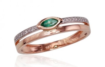 Gold ring #1100418(Au-R+PRh-W)_DI+EM, Red Gold 585°, Rhodium (Plating), Diamonds (0,051Ct), Emerald (0,127Ct), Size: 18, 1.67 gr.