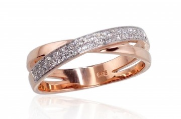 Gold ring #1100411(Au-R+PRh-W)_DI, Red Gold 585°, Rhodium (Plating), Diamonds (0,126Ct), Size: 19.5, 2.87 gr.