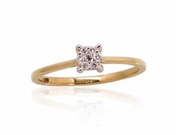 Gold ring #1100288(Au-Y+PRh-W)_DI, Yellow Gold 585°, Rhodium (Plating), Diamonds (0,075Ct), Size: 17, 1.51 gr.