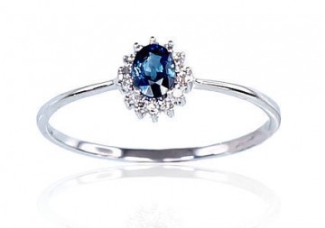 Gold ring #1100100(Au-W)_DI+SA, White Gold 585°, Diamonds (0,037Ct), Sapphire (0,305Ct), Size: 16.5, 0.84 gr.