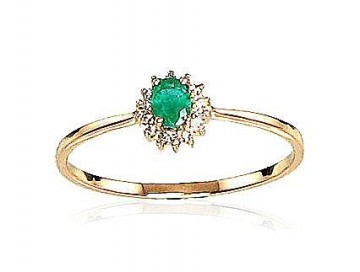 Gold ring #1100100(Au-R+PRh-W)_DI+EM, Red Gold 585°, Rhodium (Plating), Diamonds (0,036Ct), Emerald (0,15Ct), Size: 16.5, 0.77 gr.