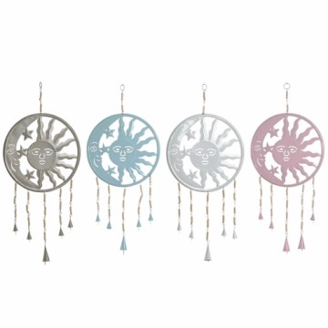 Hanging decoration Home ESPRIT Blue White Grey Pink Iron Moon Sun 33 x 1 x 77 cm (4 Units)