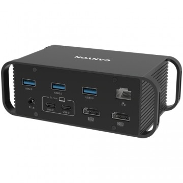 CANYON HDS-95ST, Multiport Docking Station with 14 ports ,with Type C female *4  ,USB3.0*2,USB2.0*2,RJ45*1,HDMI*2,SD card slot,Audio 3.5 audio*1Input 100-240V/100W AC port, Output USB-C PD 60W * 1, Dual USB C cables length 1.0m 20V3A, , 140*75*49mm,