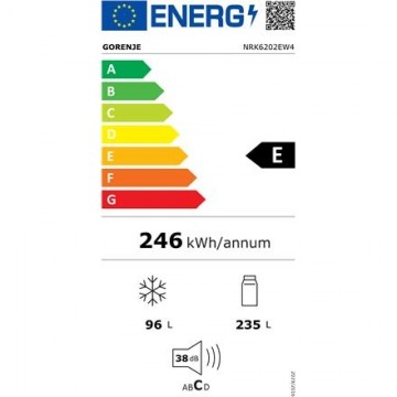 Refrigerator | NRK6202EW4 | Energy efficiency class E | Free standing | Combi | Height 200 cm | No Frost system | Fridge net capacity 235 L | Freezer net capacity 96 L | Display | 38 dB | White