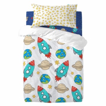 Duvet cover set HappyFriday Mr Fox Space rocket Multicolour Baby Crib 2 Pieces