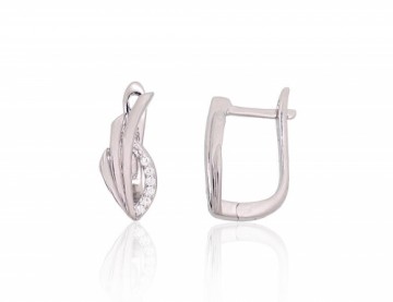 Silver earrings with 'english' lock #2204224(PRh-Gr)_CZ, Silver 925°, Rhodium (Plating), Zirkons, 2.8 gr.