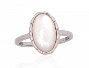 Silver ring #2101939(PRh-Gr)_PL, Silver 925°, Rhodium (Plating), Mother-of-pearl, Size: 17.5, 2.7 gr.