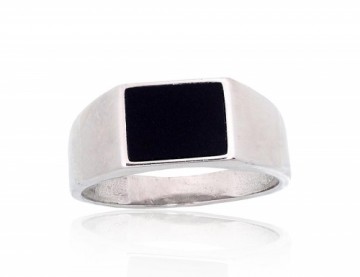 Silver ring #2101926(PRh-Gr)_ON, Silver 925°, Rhodium (Plating), Onix, Size: 22, 5.2 gr.