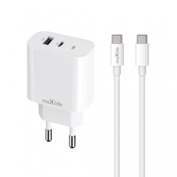 Maxlife MXTC-06-30AC PD QC charger 1x USB-C 1x USB 30W white + USB-C - USB-C cable 60W