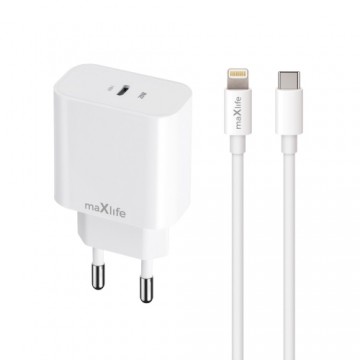 Maxlife MXTC-06-20C PD QC charger 1x USB-C 20W white + USB-C - Lightning cable 20W