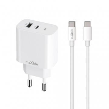 Maxlife MXTC-06-20AC PD QC charger 1x USB-C 1x USB 20W white + USB-C - USB-C cable 20W