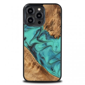 iPhone 15 Pro Max Bewood Unique Turquoise Wood and Resin Case - Turquoise and Black